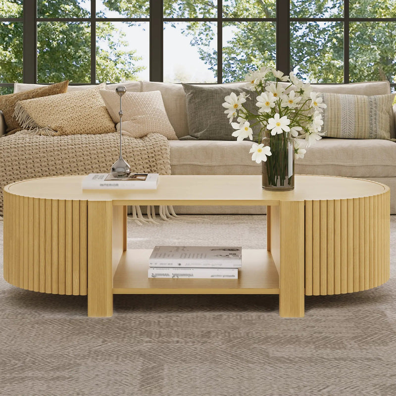 Oval Fluted Coffee Table with Storage for Living Room by HouseOfZazla