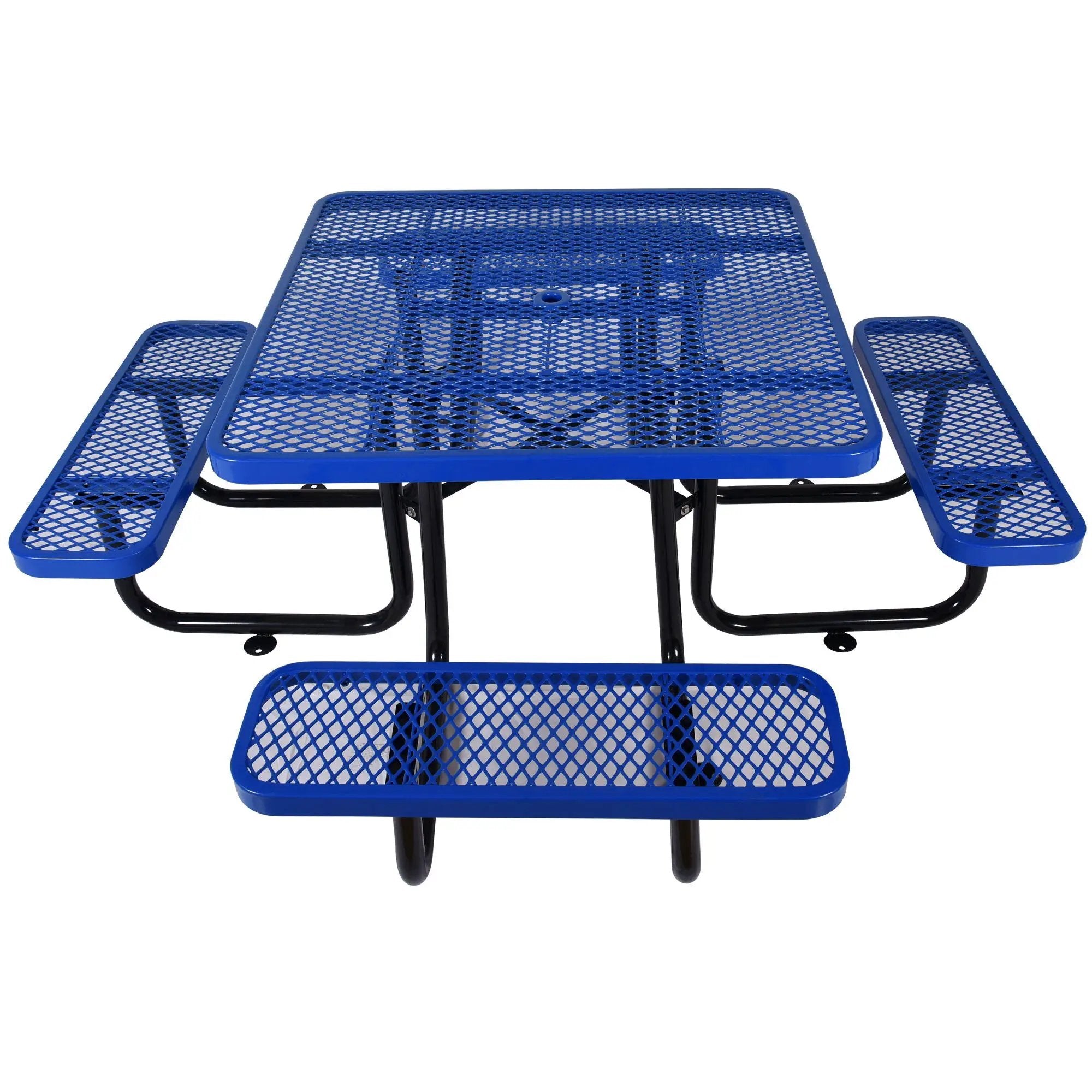 Square Outdoor Steel Picnic Table, With Umbrella Pole by HouseOfZazla