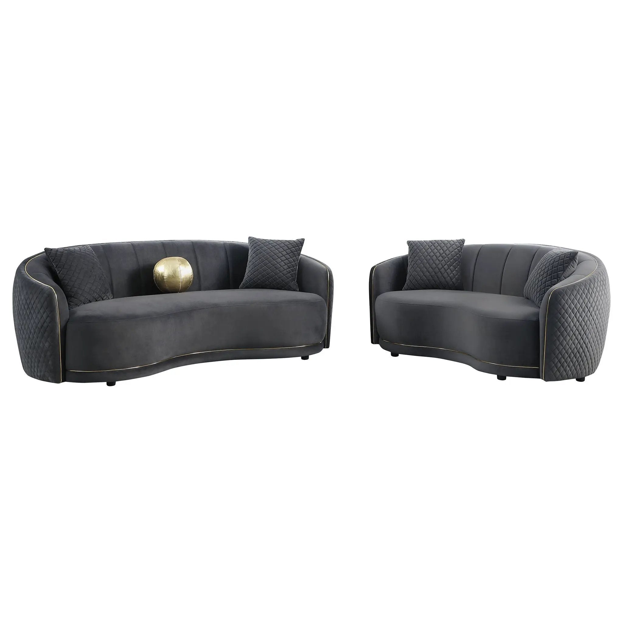 Brookside 2-piece Velvet Upholstered Sofa Set Dark Grey by Unique Piece Furniture