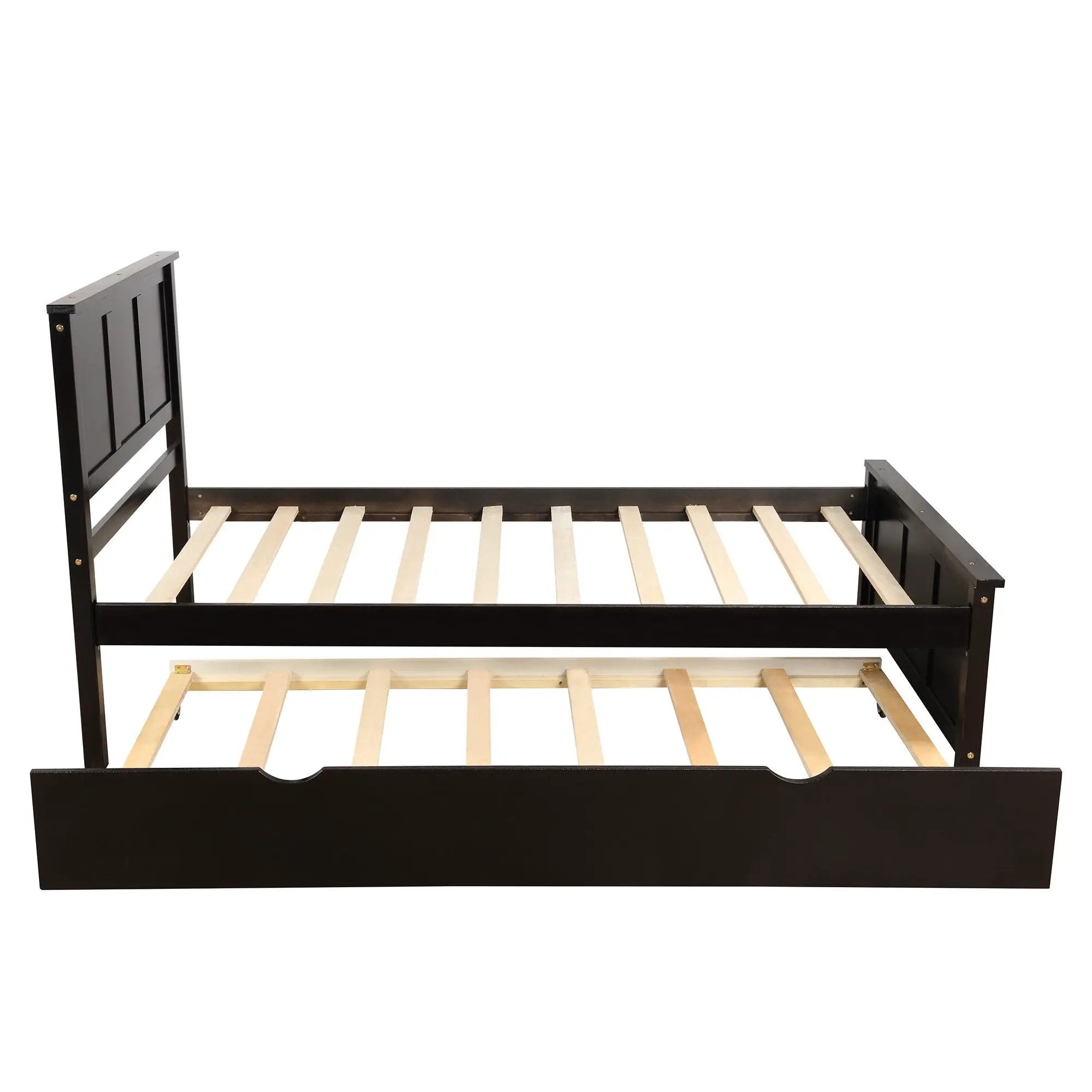 Platform Bed With Twin Trundle, Twin Size - Espresso by HouseOfZazla