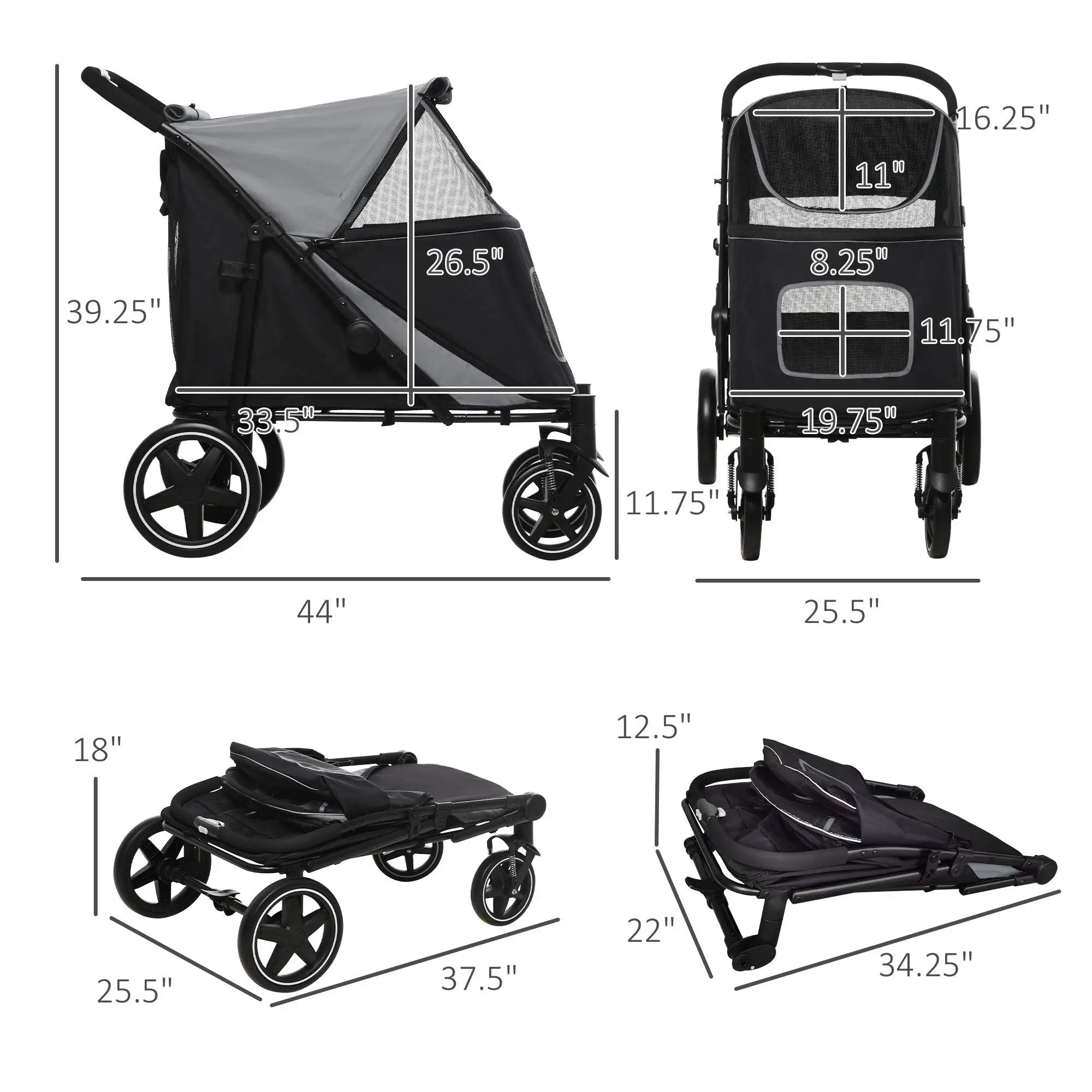 PawHut Foldable Doggy Stroller for Medium Large Dogs and Cats by HouseOfZazla