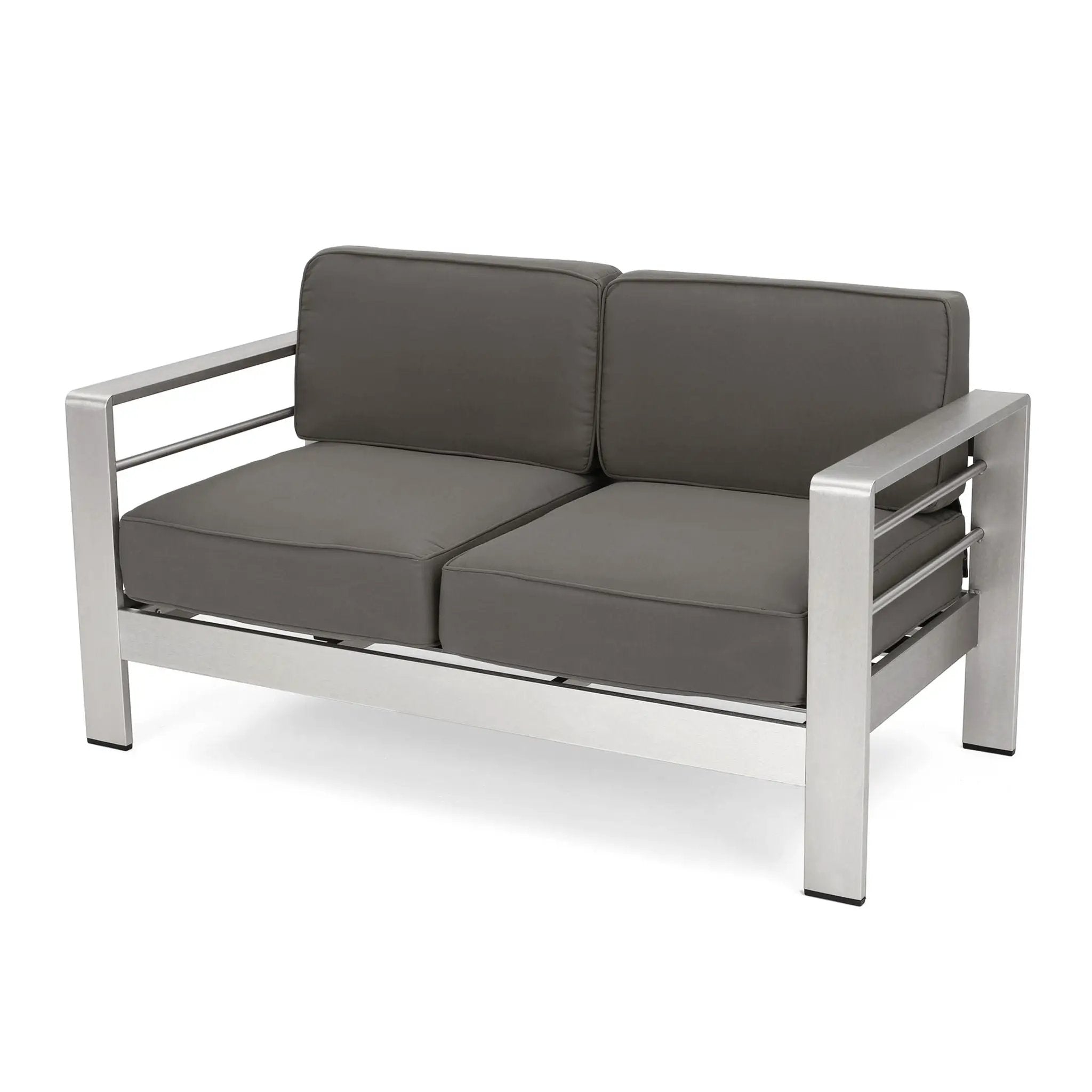 Outdoor Aluminum Loveseat With Cushion - Gray by HouseOfZazla