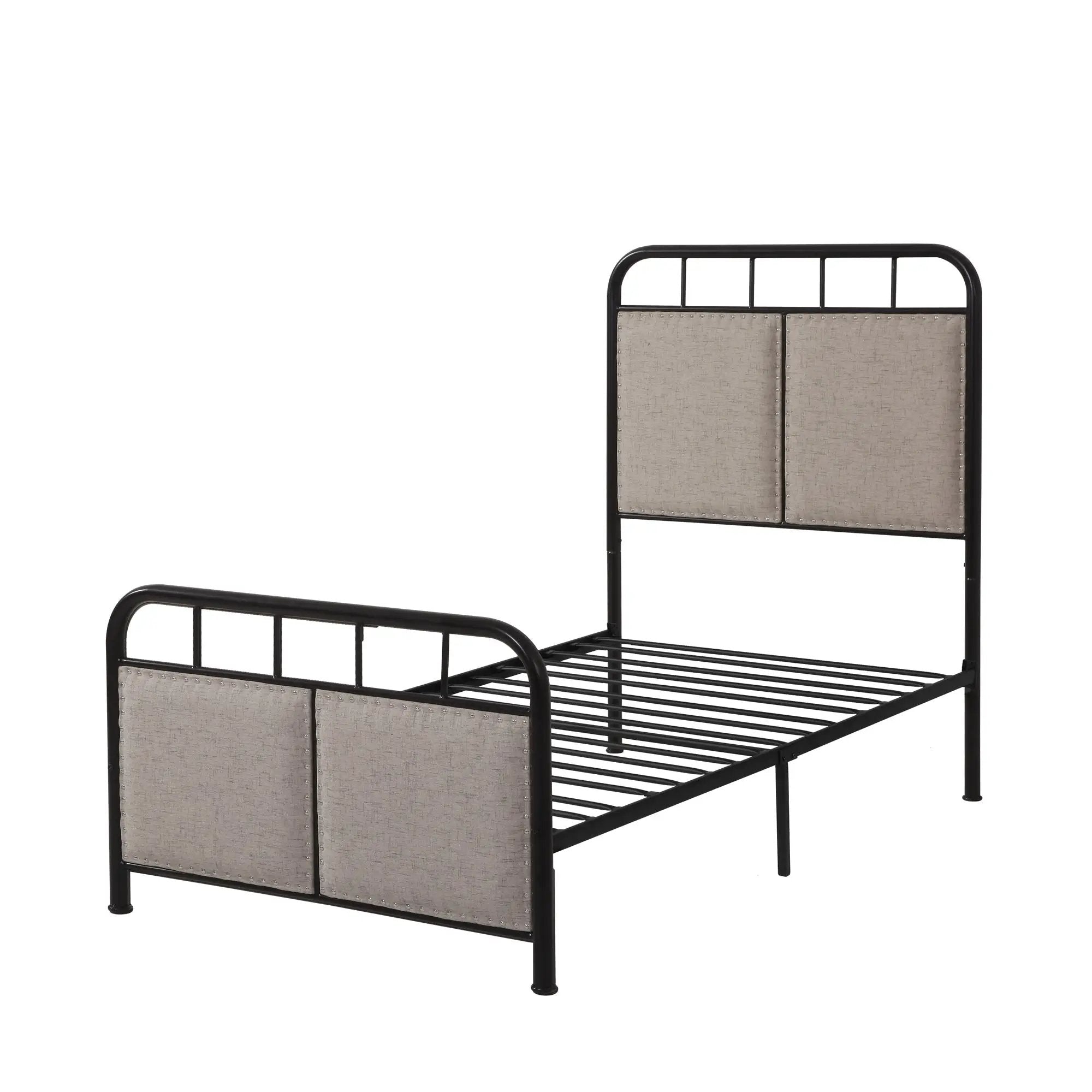 Twin Size Linen Upholstered Platform Metal Bed Frame with Fabric Headboard and Footboard by HouseOfZazla