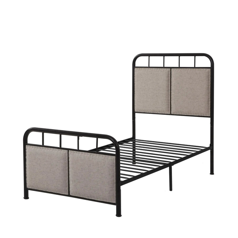 Twin Size Linen Upholstered Platform Metal Bed Frame with Fabric Headboard and Footboard by HouseOfZazla