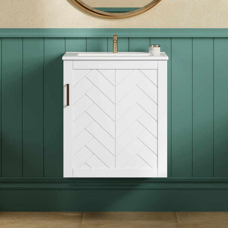 Modern Wall Mounted Bathroom Cabinet With Side Shelf And Ceramic Sink by Unique Piece Furniture