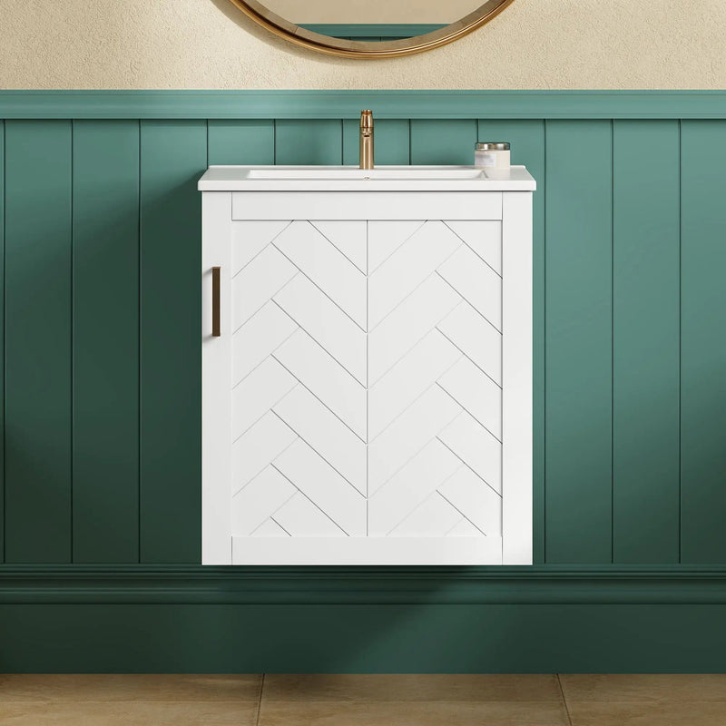 Modern Wall Mounted Bathroom Cabinet With Side Shelf And Ceramic Sink by HouseOfZazla