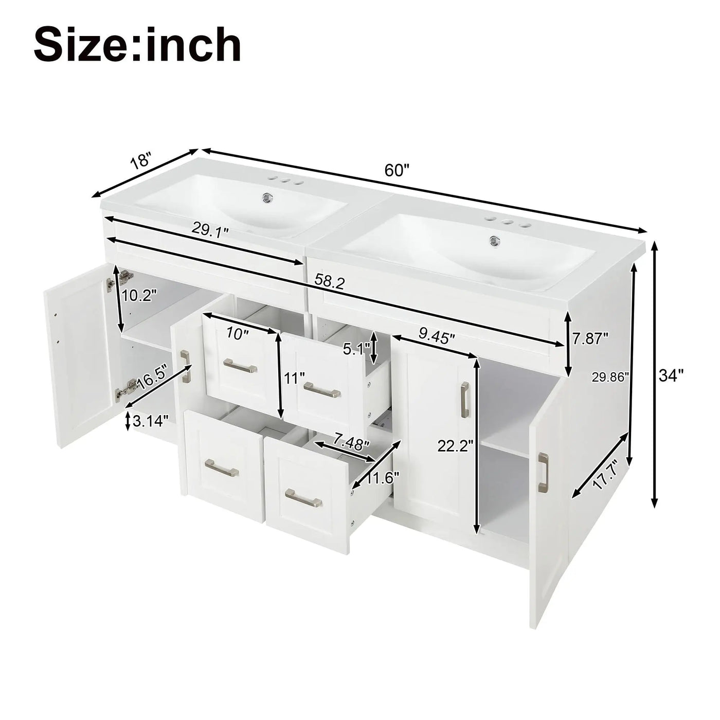 Bathroom Vanity With 2 Doors, 2 Drawers, Adjustable Shelf, Hidden Slides & Soft Close Hinges by Unique Piece Furniture