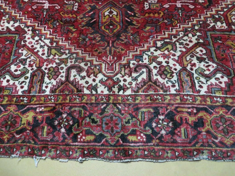 Heriz Rug 9x11, Geometric Persian Carpet Room Sized, Tribal Medallion Rug, Red Ivory Dark Blue Handmade Wool Rug for Living Room Dining Room by Jewel Rugs