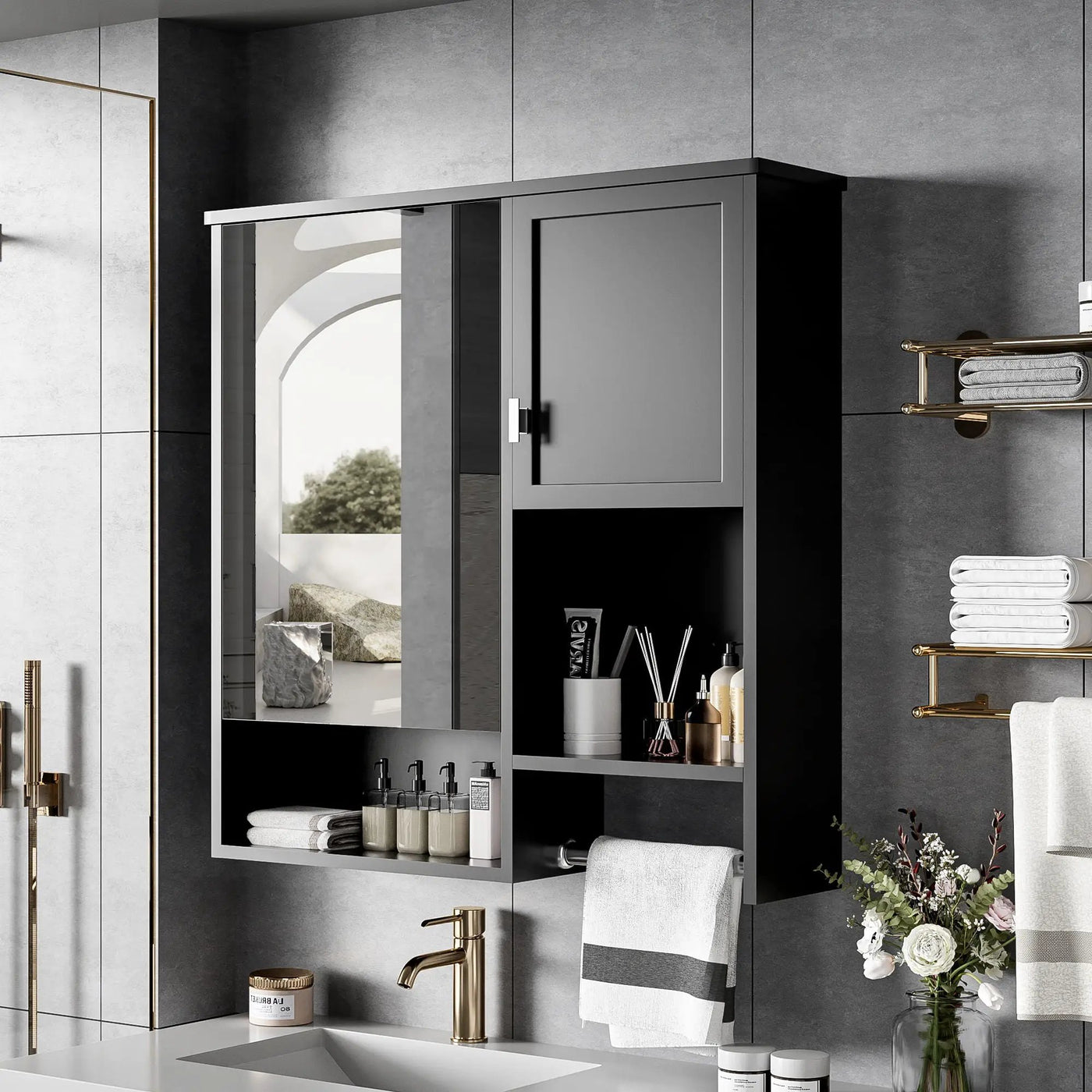 Modern Wall Mounted Bathroom Medicine Cabinet, Bathroom Wall Storage Cabinet With Mirror by Unique Piece Furniture