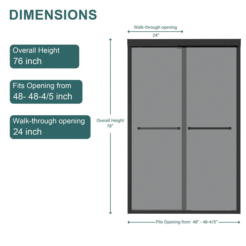 Double Sliding Glass Shower Door 8Mm Tempered Glass With Stainless Steel Frame - Matte Black by HouseOfZazla