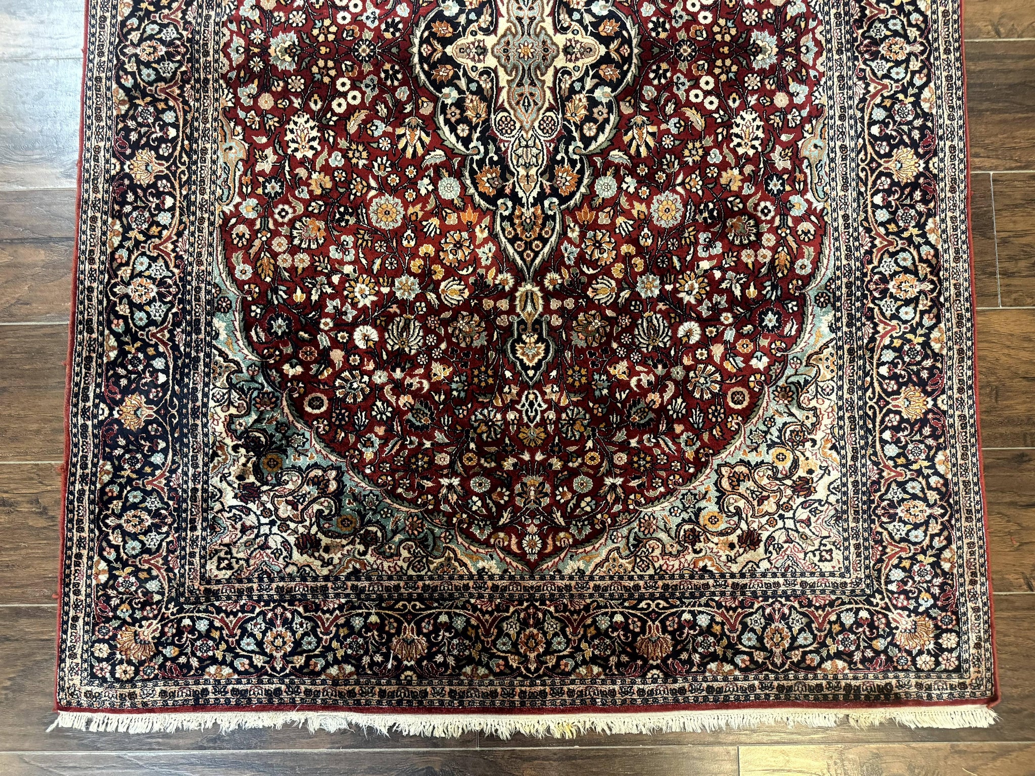 4x6 Silk Rug, Very Fine 650 KPSI, Silk Persian Carpet, Red, Floral Medallion, Sino Persian by Jewel Rugs
