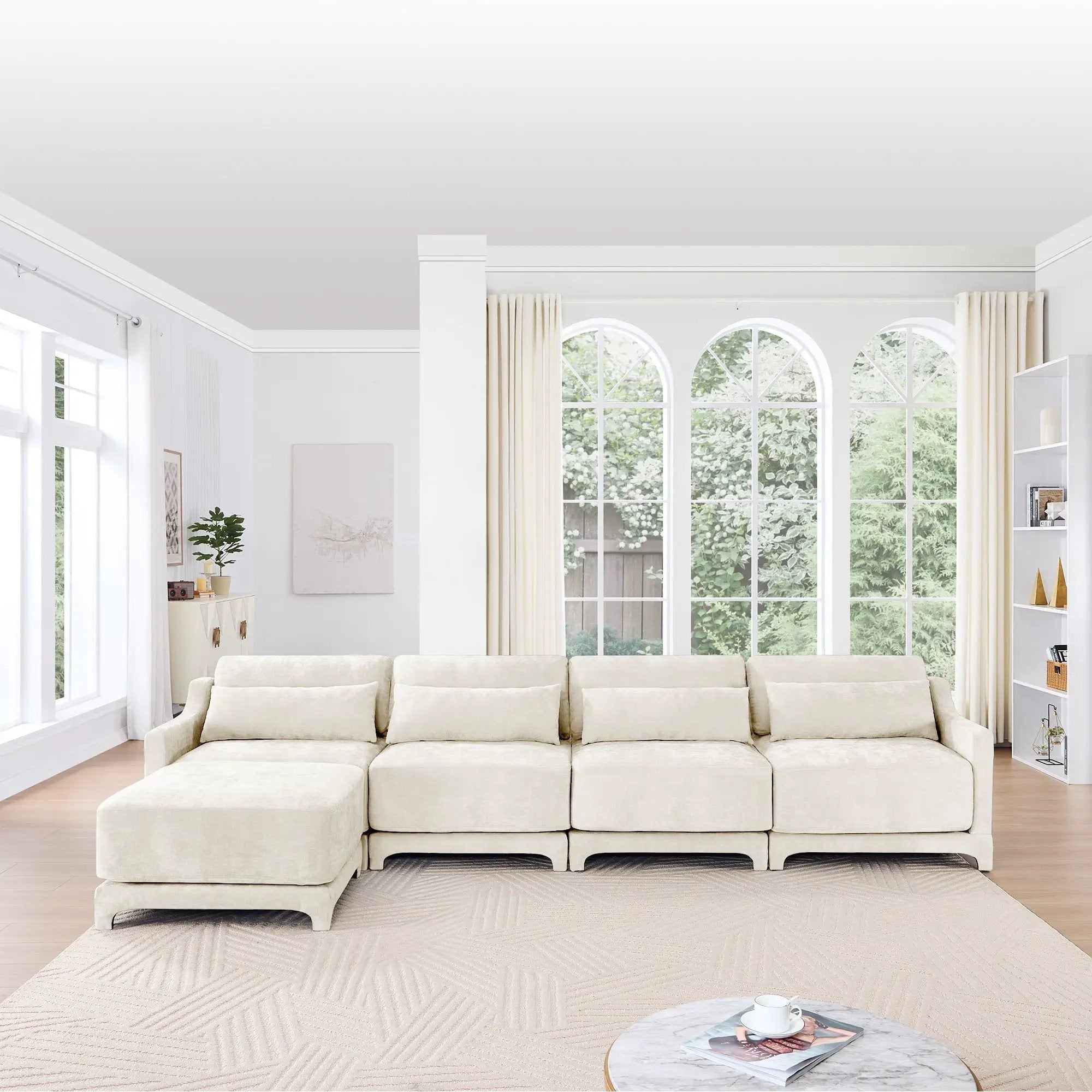 Stylish Sofa With Ottoman And Lumbar Pillows, Ergonomic Design by HouseOfZazla