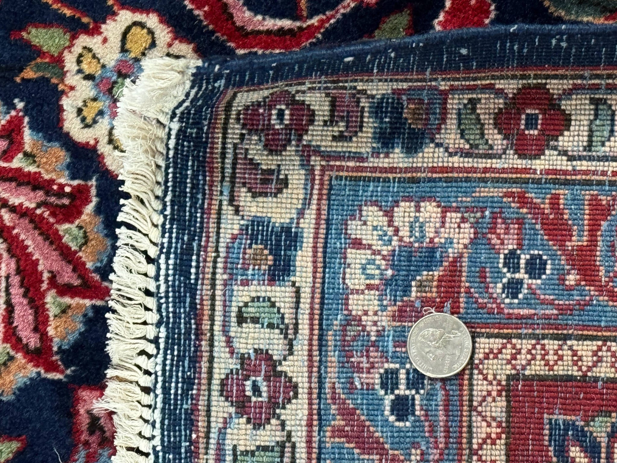 Navy Blue Persian Rug 9x12, Antique Persian Carpet, Kork Wool, 200 KPSI, Persian Kashan Rug by Jewel Rugs