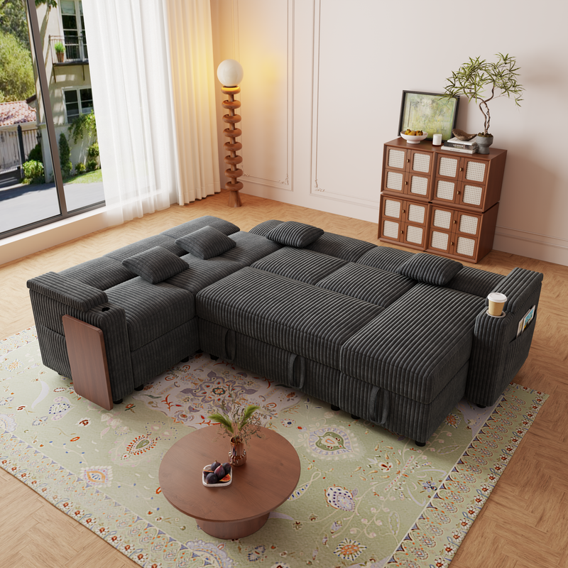100-Inch Pull-Out Sofa with USB Ports and Cup Holder by HouseOfZazla