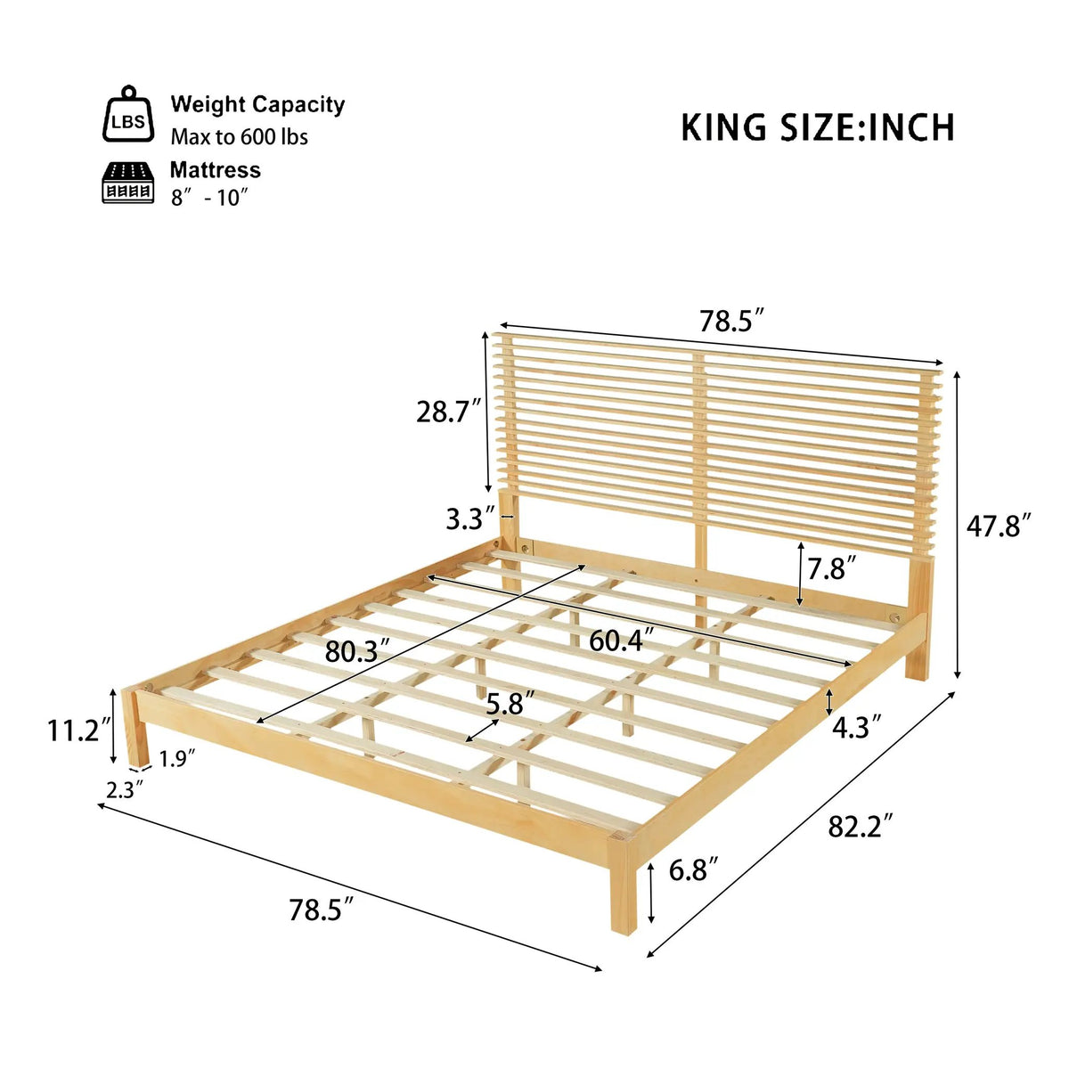 Premium Solid Wood King Size Bed Frame with Headboard by HouseOfZazla