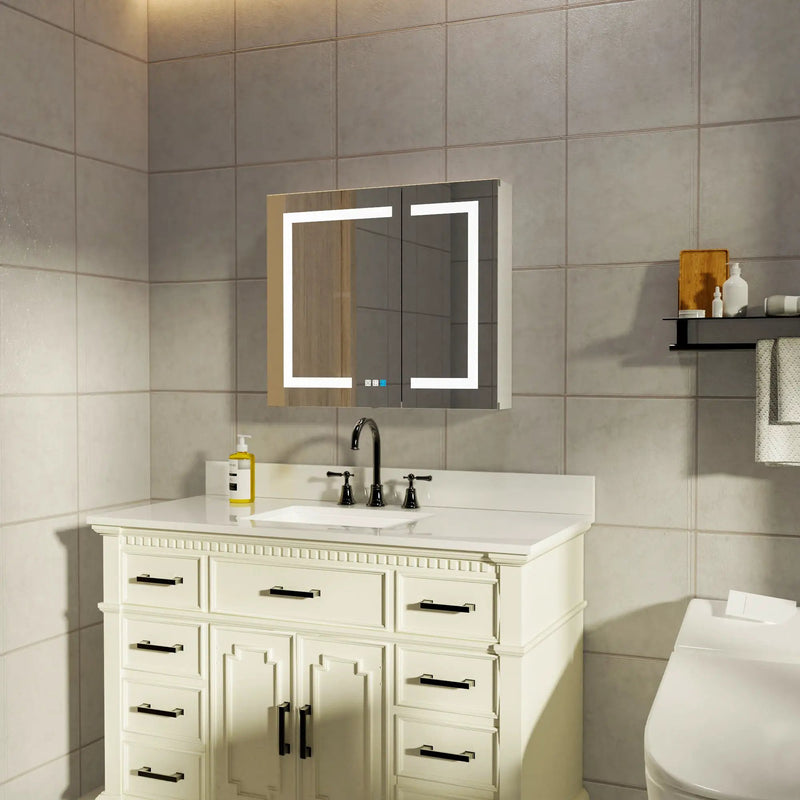 LED Lighted Bathroom Medicine Cabinet With Mirror, Recessed Or Surface LED Medicine Cabinet, Defog, Stepless Dimming, Color Temper Change, Storage Shelves by HouseOfZazla