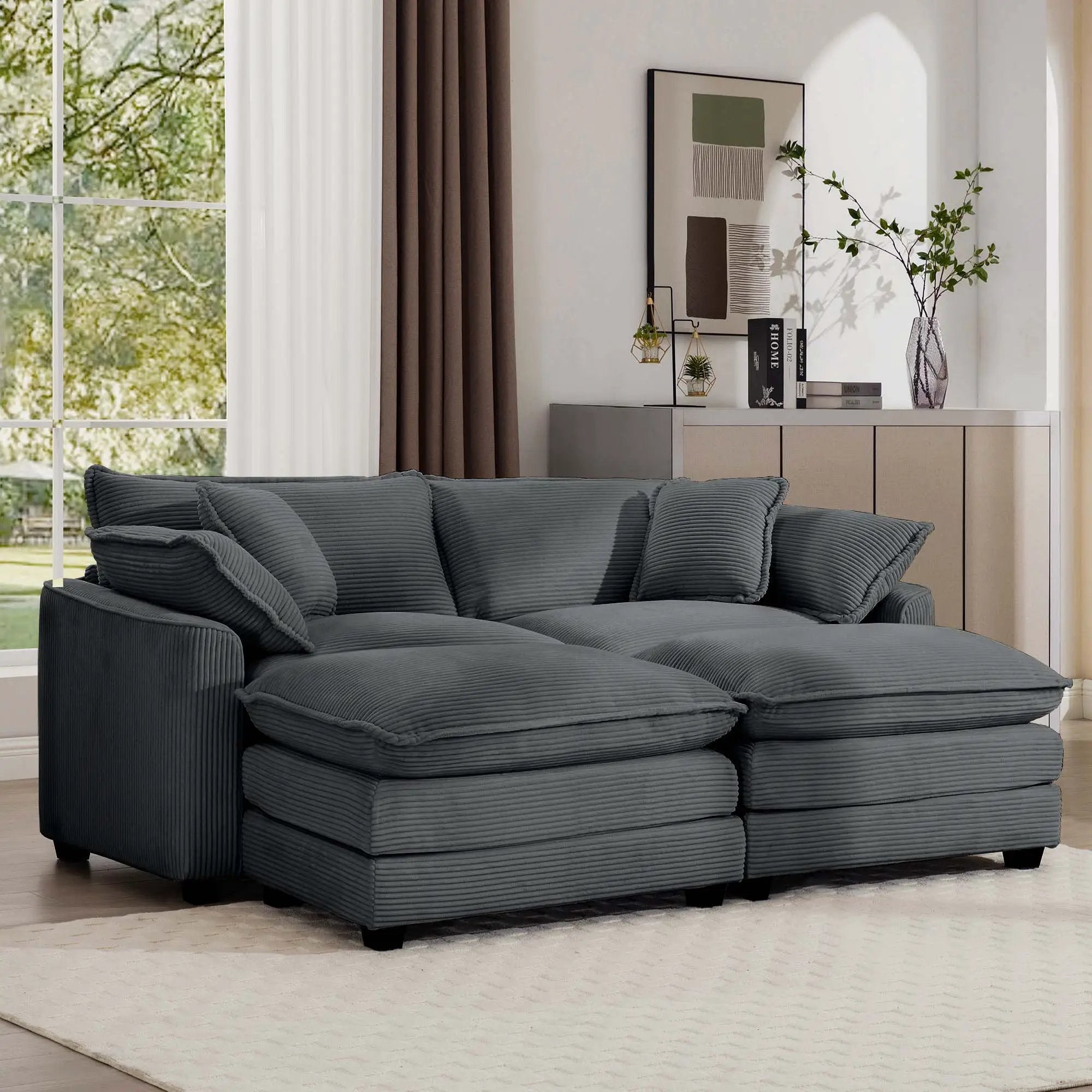 Modern Oversized Modular Cushion Sofa With Ottoman, Low Back, Deep Seating Sofa Set by HouseOfZazla