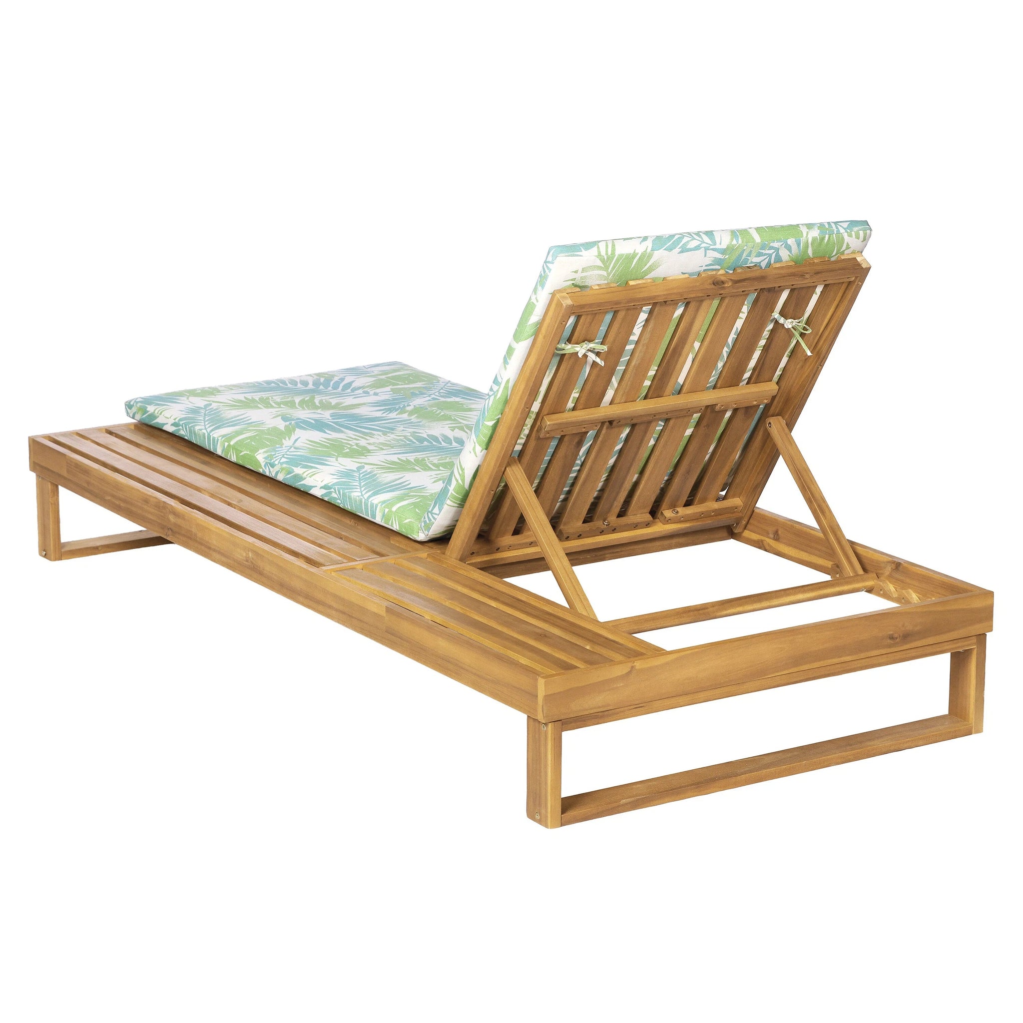 Teak Finish Acacia Wood Chaise Lounge with Leaf Coconut Cushion by HouseOfZazla