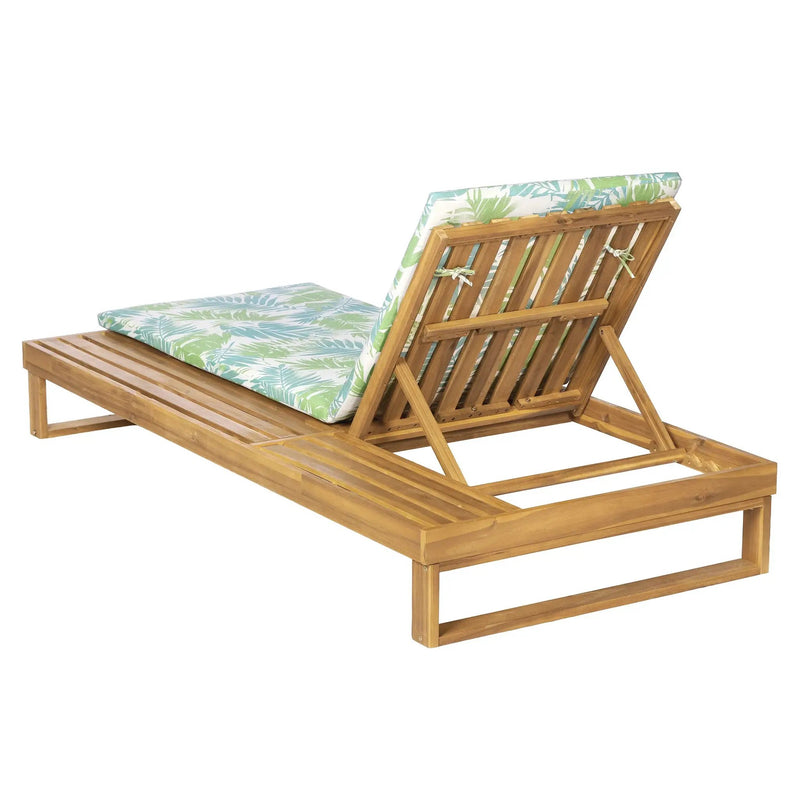 Teak Finish Acacia Wood Chaise Lounge with Leaf Coconut Cushion by HouseOfZazla