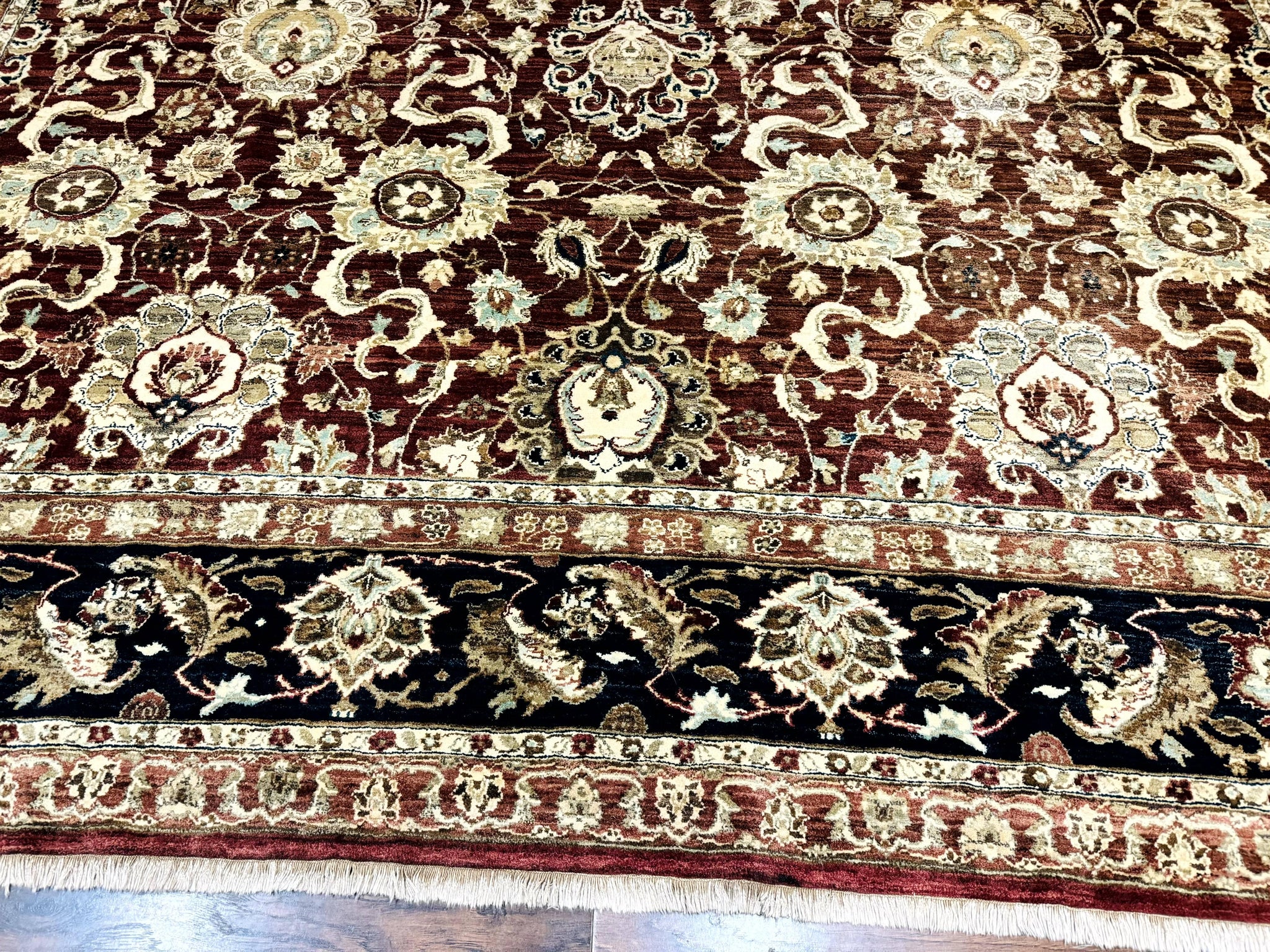 Palace Sized Indian Agra Rug 12x17, Wool Handmade Floral Allover Carpet by Jewel Rugs