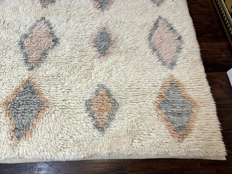 Large Modern Contemporary Indian Shag Rug 11x14, Ivory, Handmade Wool Carpet by Jewel Rugs