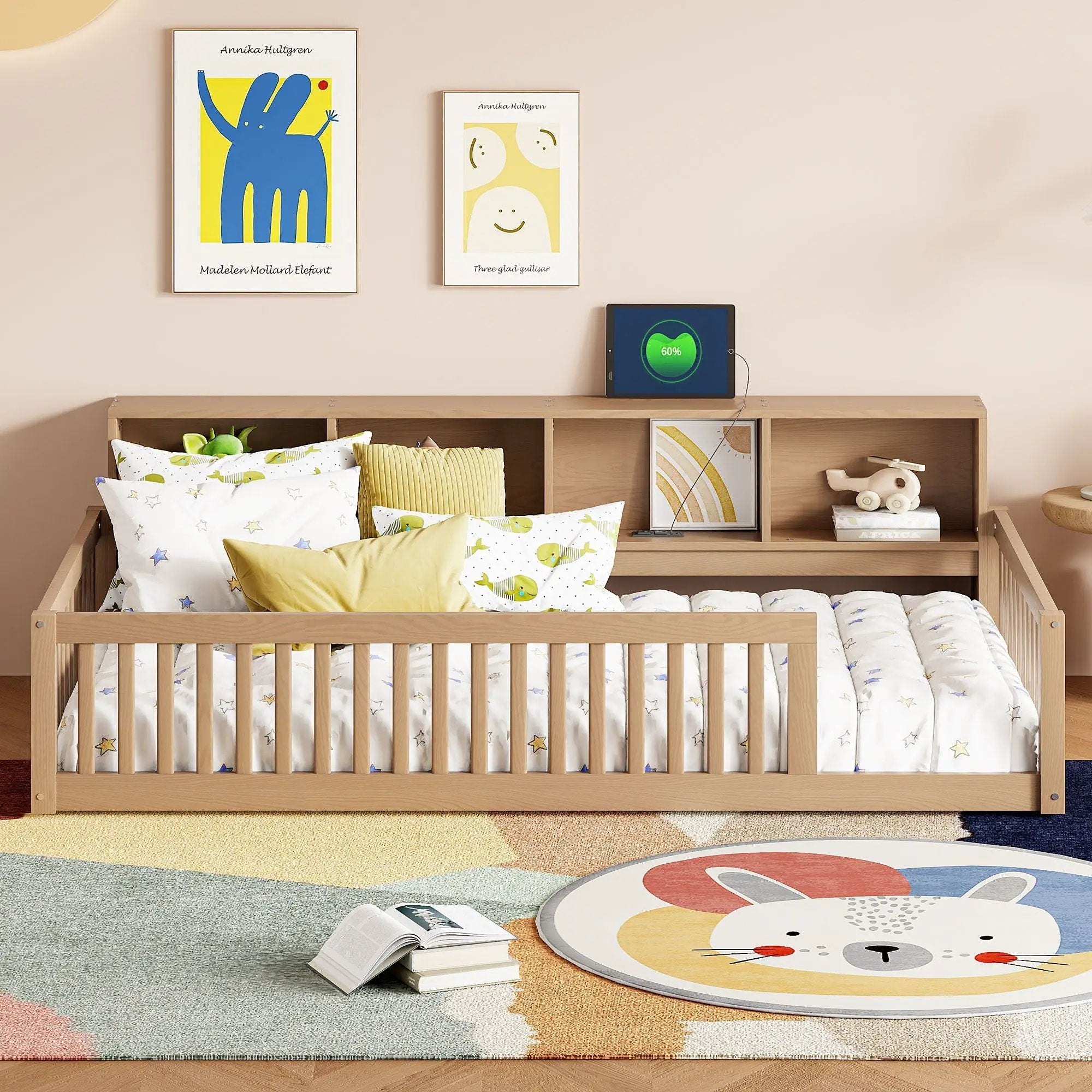 Floor Bed With Storage Cabinets And USB Ports by Unique Piece Furniture