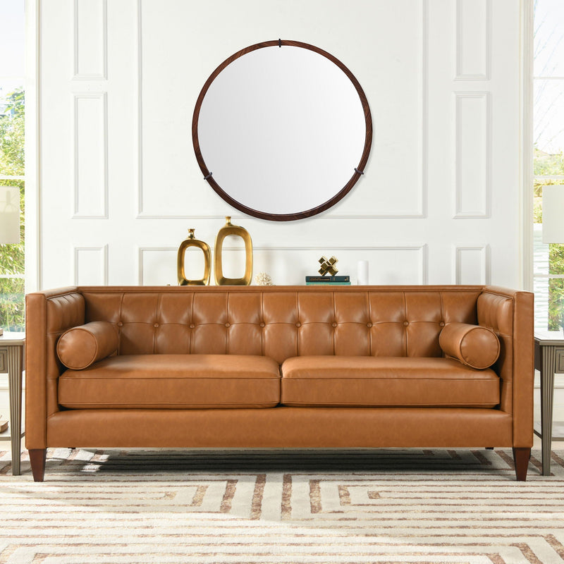 Hausen - Mid-Century Modern Round Accent Wall Mirror - Brown Walnut by HouseOfZazla