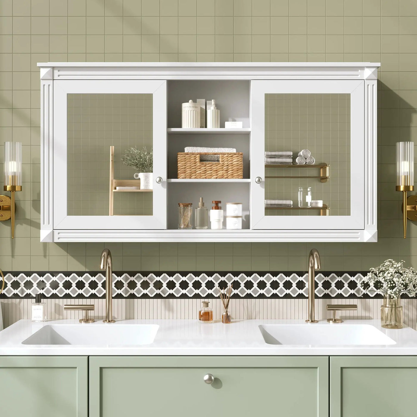 Modern Wall-Mount 2 In 1 Mirror Cabinet With Adjustable Shelves, Soft-Closing Hinges by Unique Piece Furniture