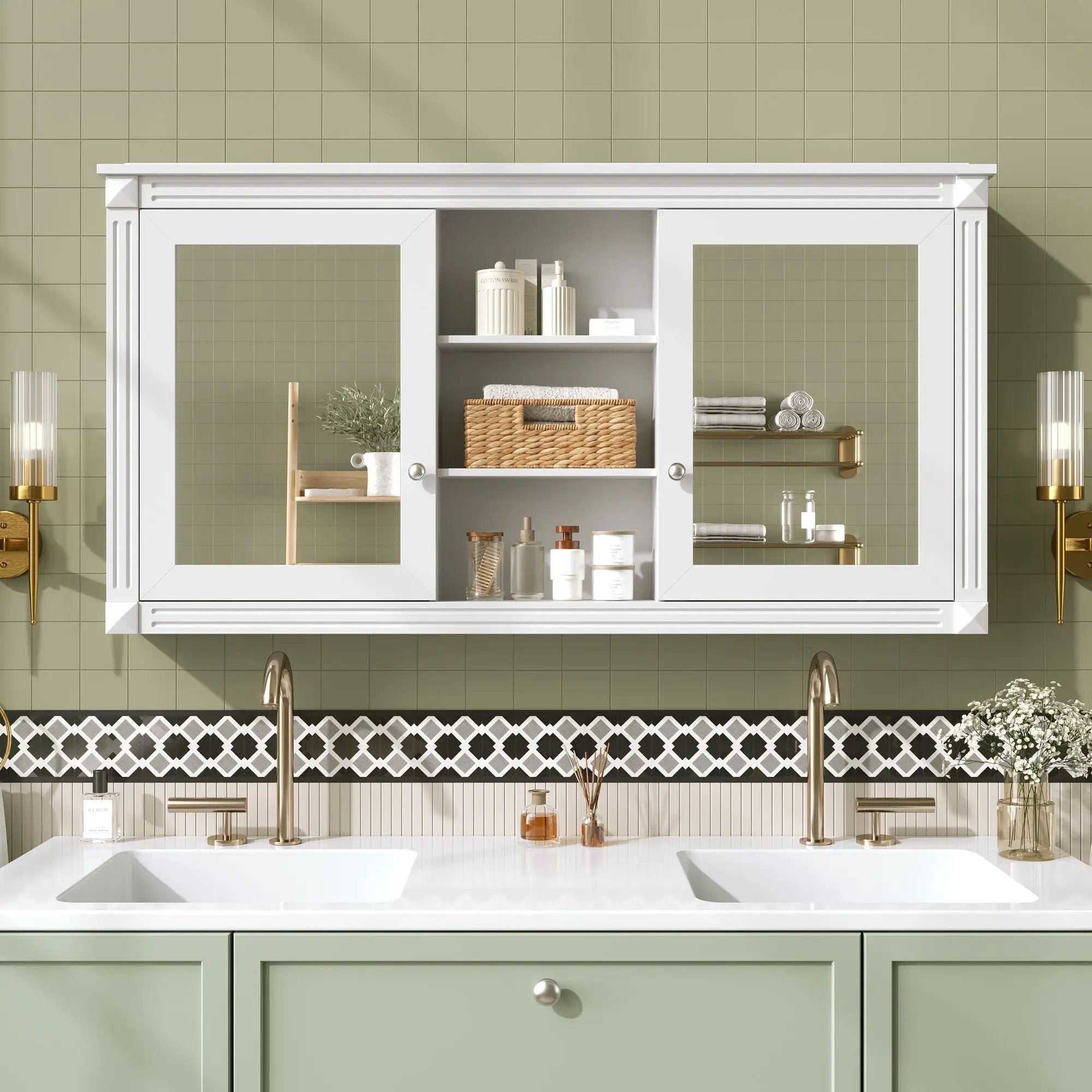 Modern Wall-Mount 2 In 1 Mirror Cabinet With Adjustable Shelves, Soft-Closing Hinges by Unique Piece Furniture
