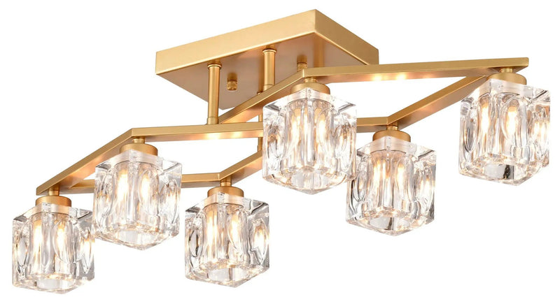 6 Light Crystal Ceiling Light For Dining Room, Modern Ceiling Lamp With Light Fixture For Entryway, Lobby, Kitchen, Bedroom, Living Room, Conference Room, (6*G9 Bulbs Included) by HouseOfZazla