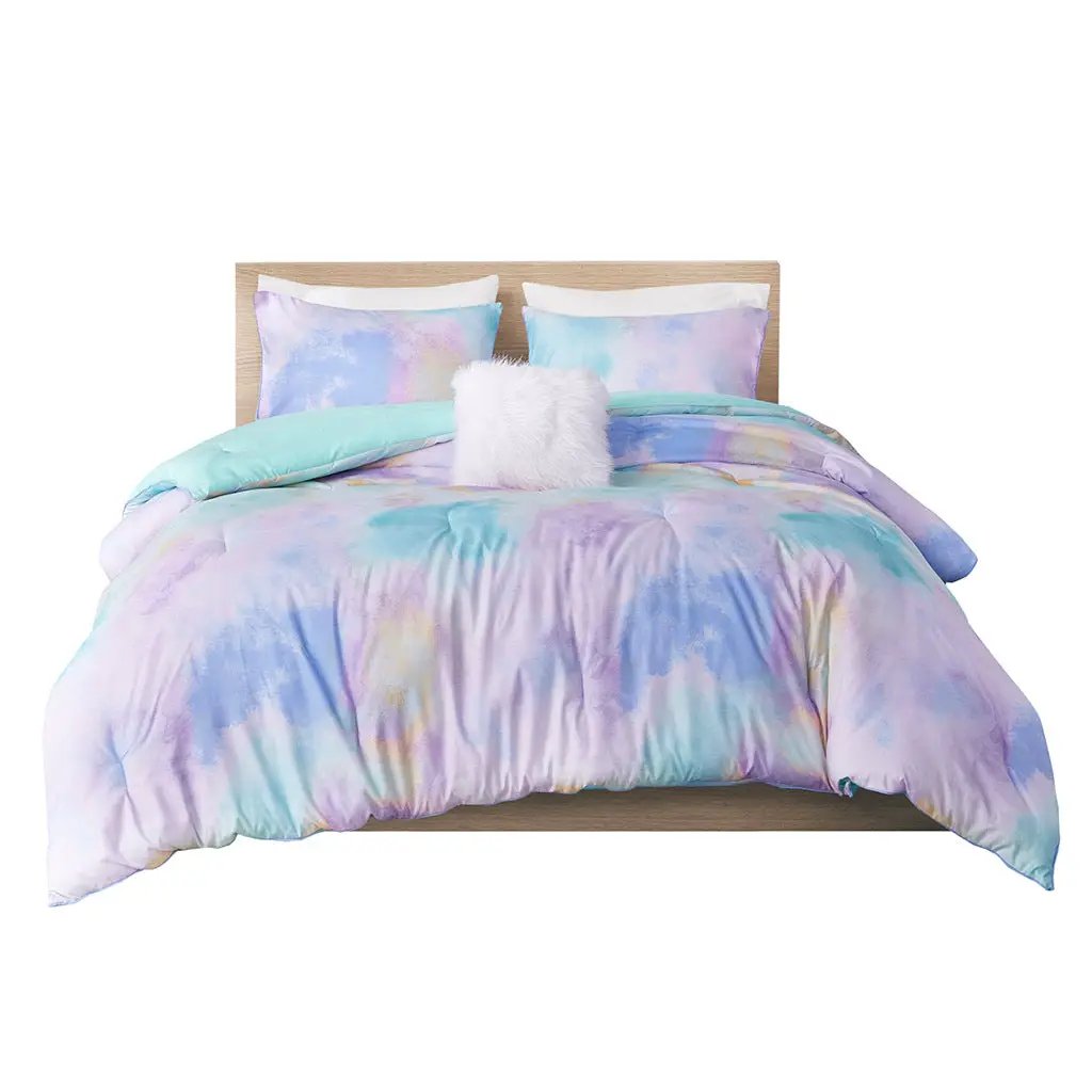 Twin/Twin XL Watercolor Tie Dye Printed Comforter Set with Throw Pillow by HouseOfZazla