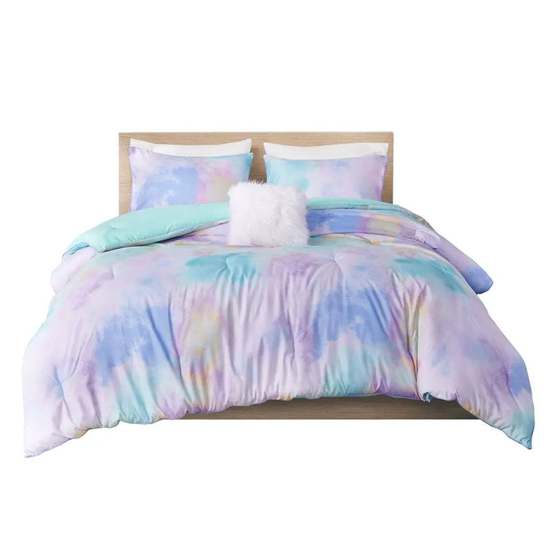 Twin/Twin XL Watercolor Tie Dye Printed Comforter Set with Throw Pillow by HouseOfZazla