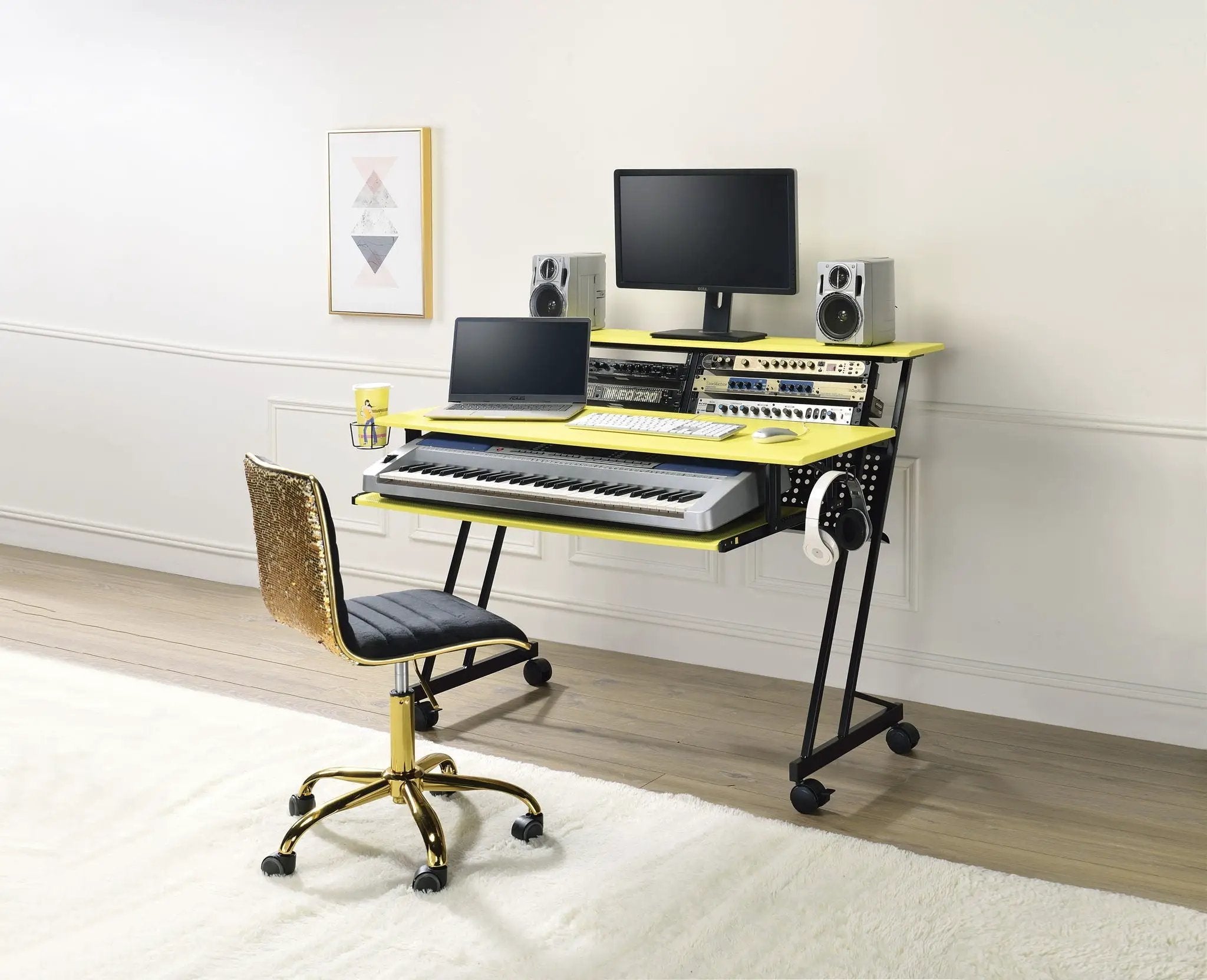 Suitor - Music Recording Studio Desk - Black / Yellow by HouseOfZazla