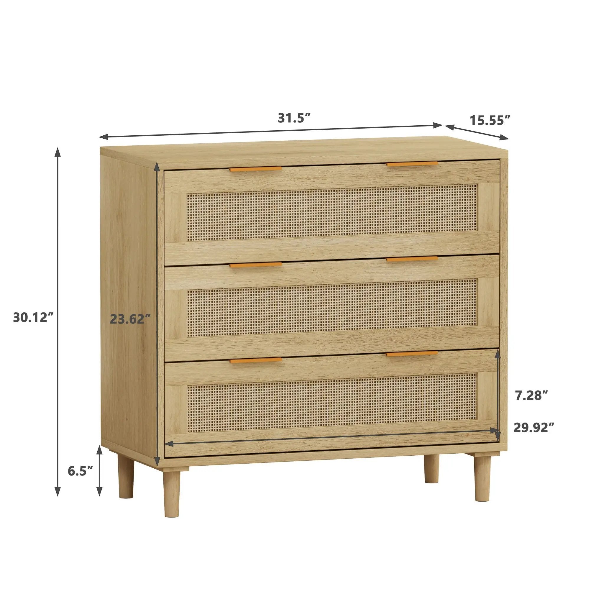 3 Drawers Rattan Storage Cabinet Rattan Drawer, For Bedroom, Living Room, Dining Room, Hallways (Set of 2) - Oak by Unique Piece Furniture