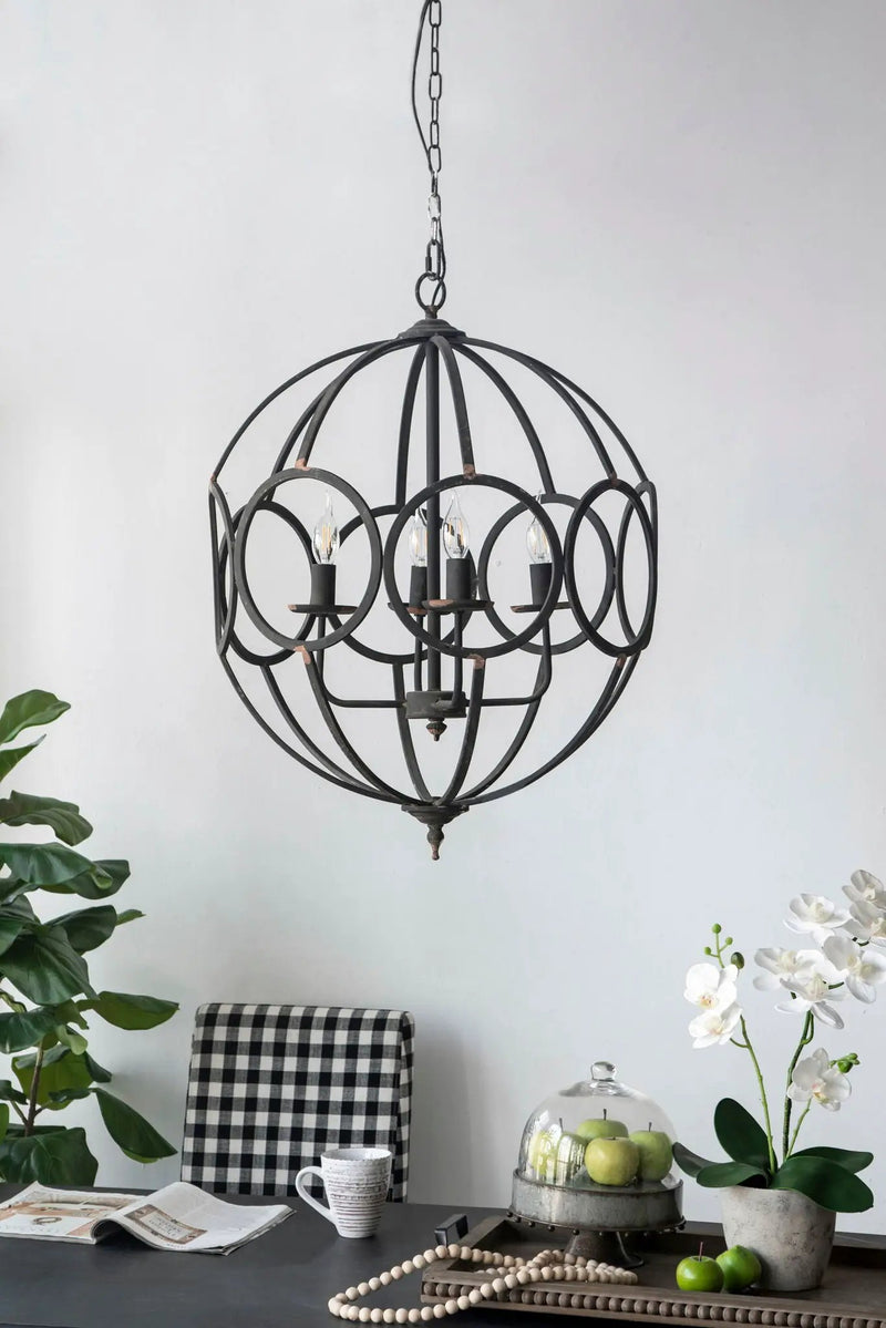 4 Light Metal Chandelier, Hanging Light Fixture With Adjustable Chain For Kitchen, Bulb Not Included - Black by HouseOfZazla