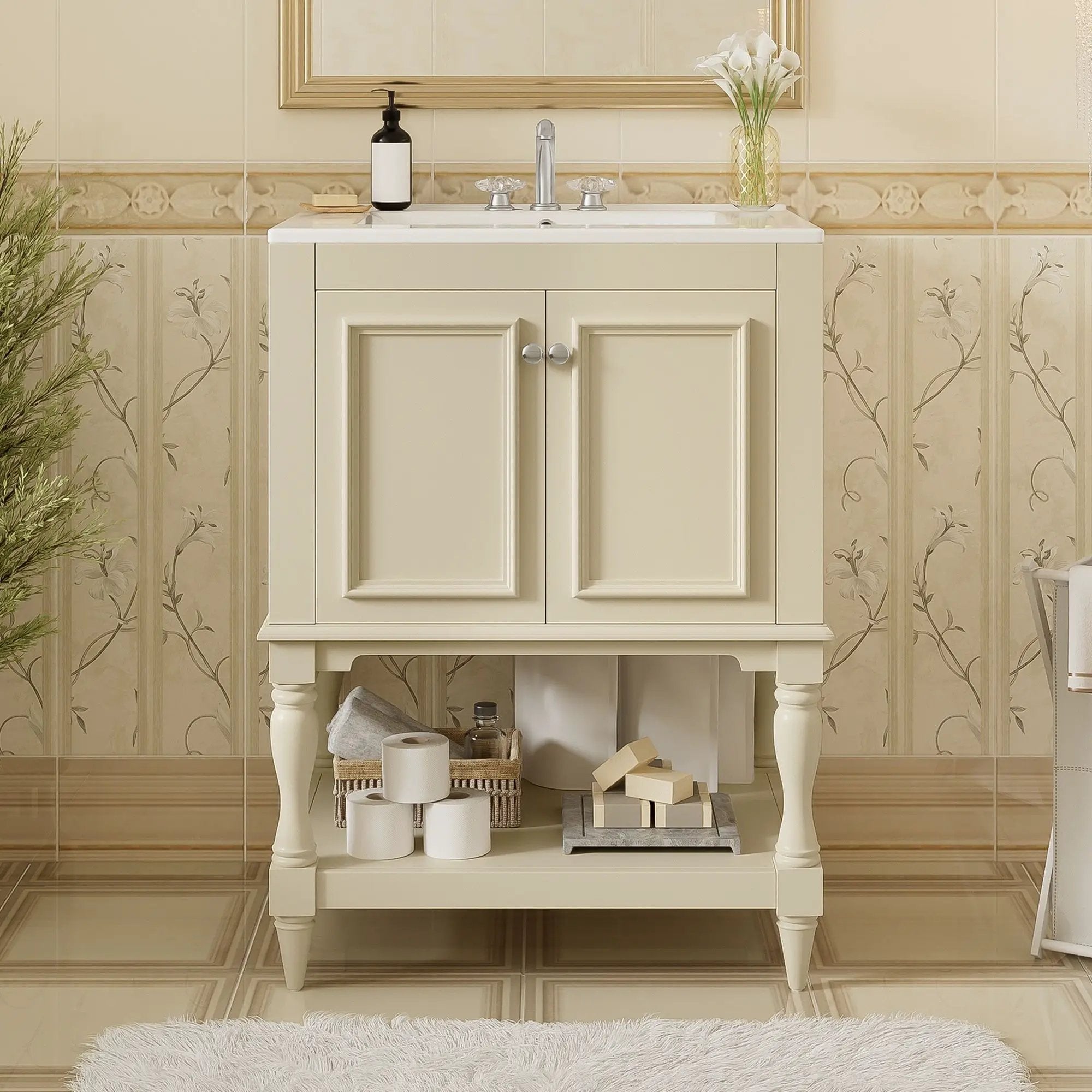 Modern Bathroom Vanity With Sink, Rectangular Cabinet With Open Shelf And Closed Storage by Unique Piece Furniture