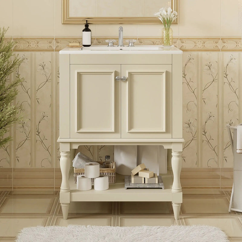 Modern Bathroom Vanity With Sink, Rectangular Cabinet With Open Shelf And Closed Storage by Unique Piece Furniture