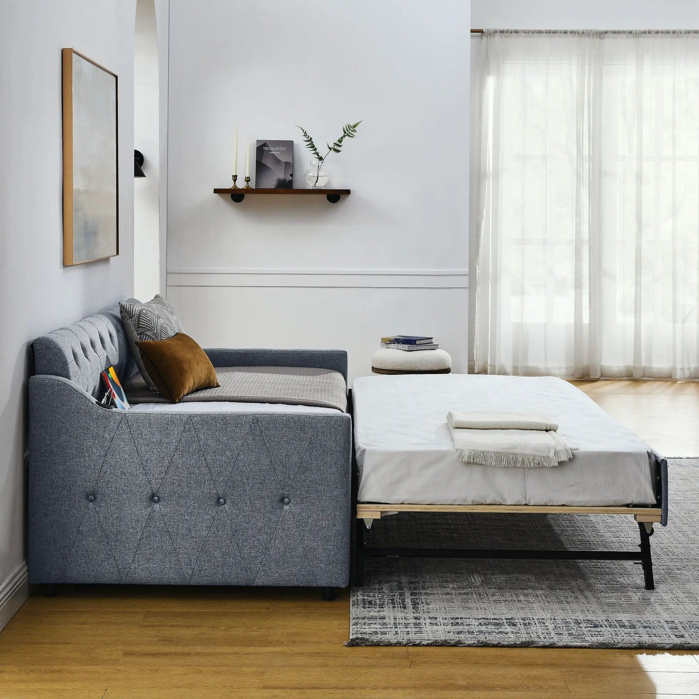 Size Upholstered Daybed With Trundle And USB Charging Armrest by Unique Piece Furniture
