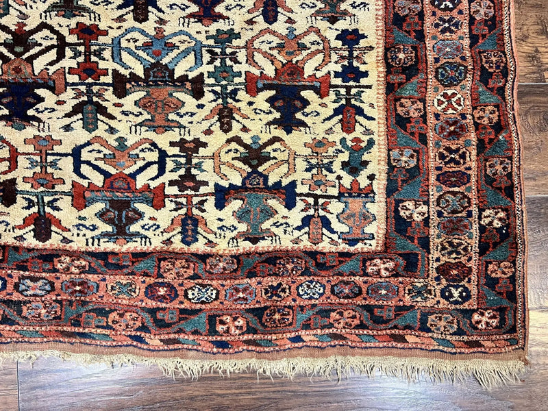 Persian Afshar Rug 5x6, Allover Repeated Motif, Wool Tribal Carpet, Handmade Semi Antique Rug by Jewel Rugs