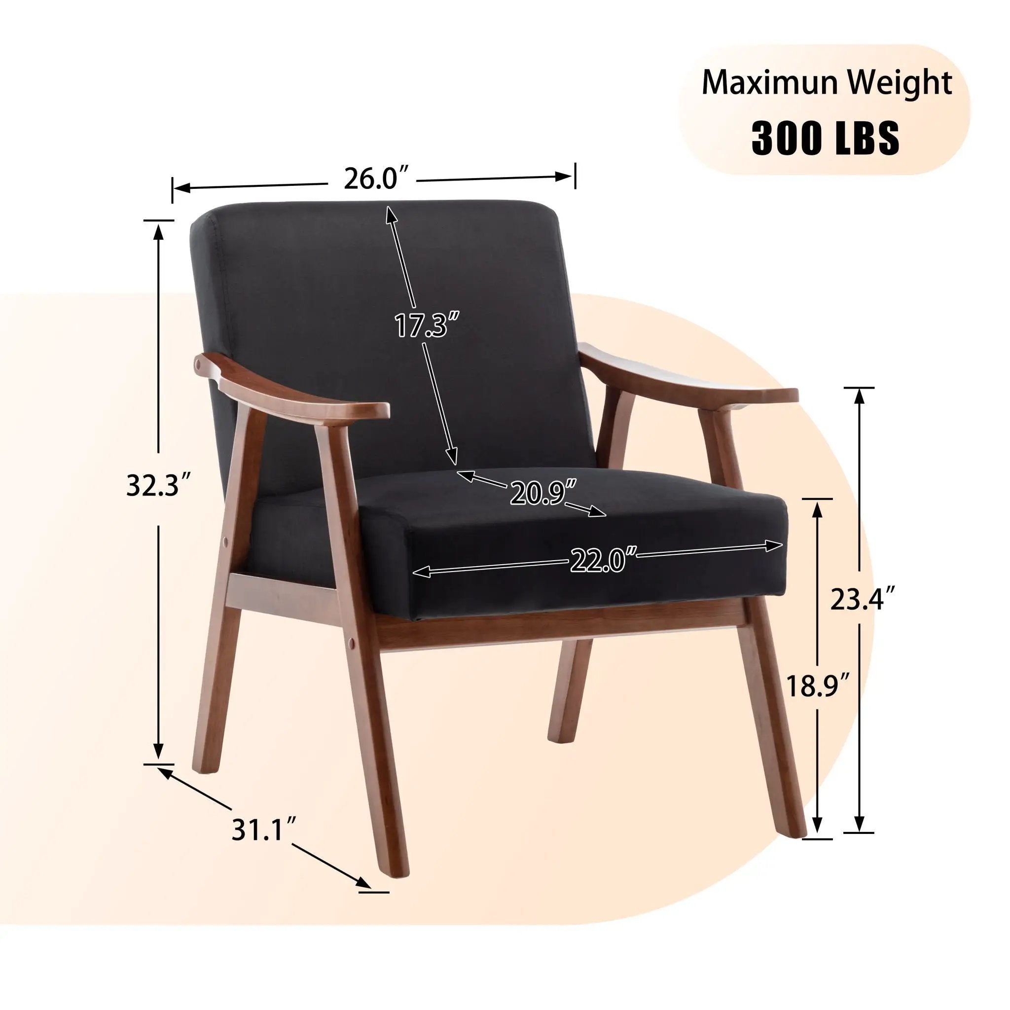 Mid Century Modern Accent Chair With Solid Wood Frame And Extra Thick Backrest by HouseOfZazla