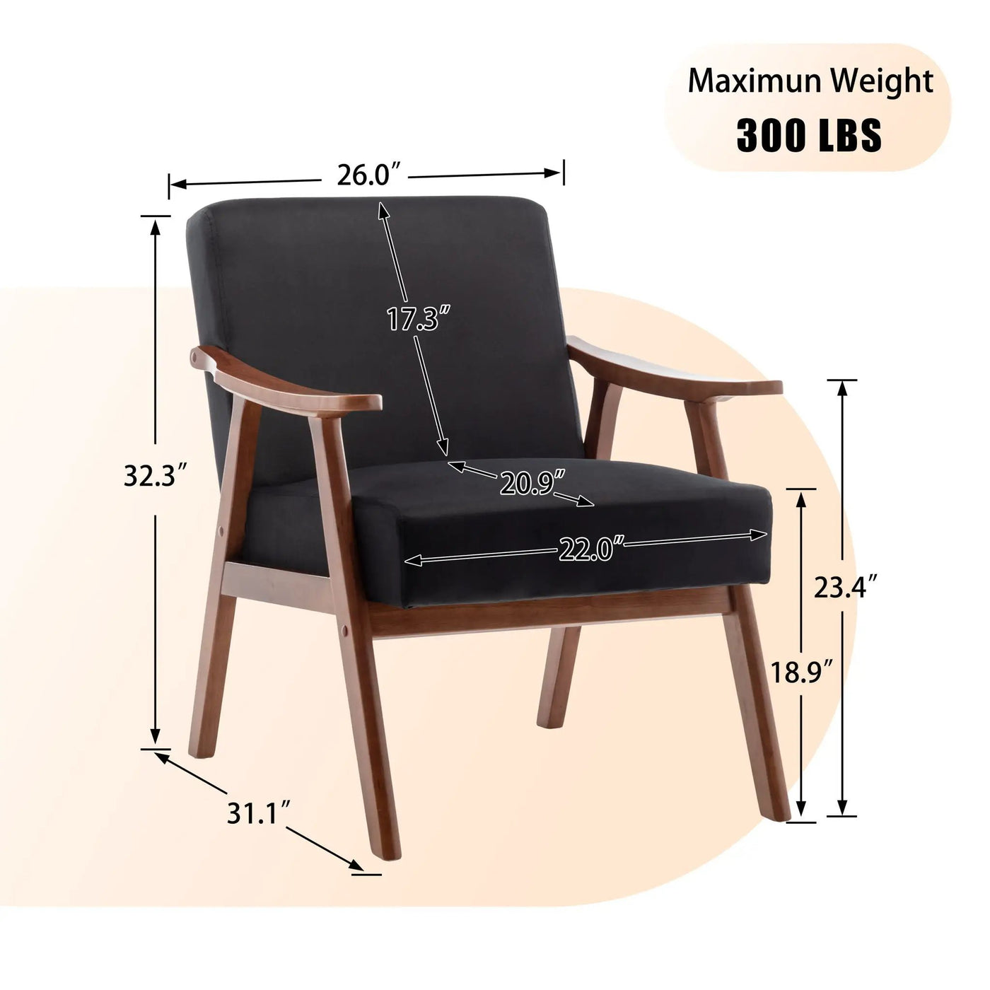 Mid Century Modern Accent Chair With Solid Wood Frame And Extra Thick Backrest by Unique Piece Furniture