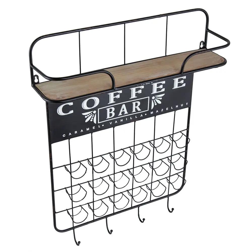 Floating Coffee Bar Shelf With Coffee Pod Holder, Hooks And Storage Shelf - Black by Unique Piece Furniture