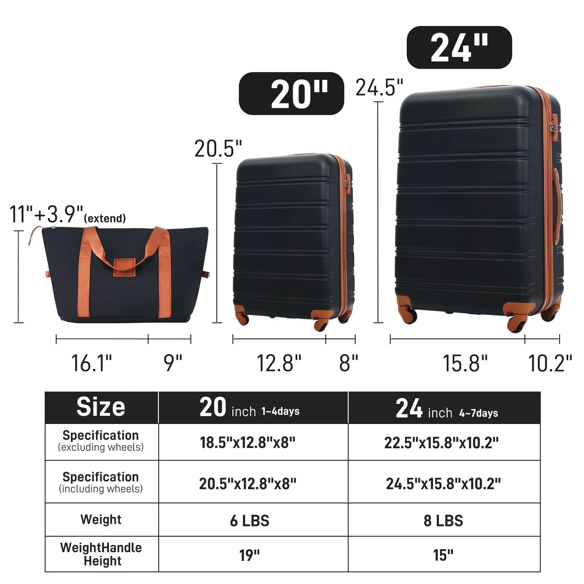 Hardshell Luggage Sets 2 Pieces + Bag Spinner Suitcase With Tsa Lock Lightweight 20" / 24" by HouseOfZazla