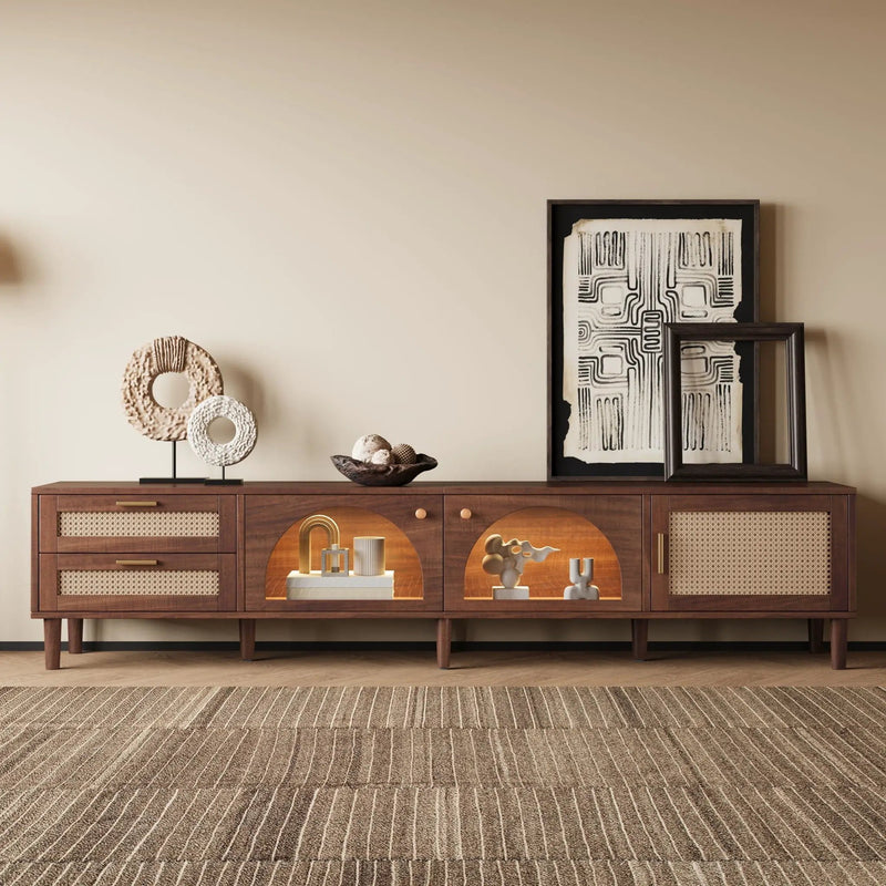 TV Stand With App-Controlled LED Lights, 2 Drawers & Door Storage by HouseOfZazla