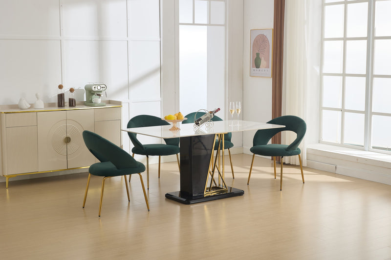 Velvet Fabric Dining Chair with Curved Backrest and Golden Metal Legs by HouseOfZazla