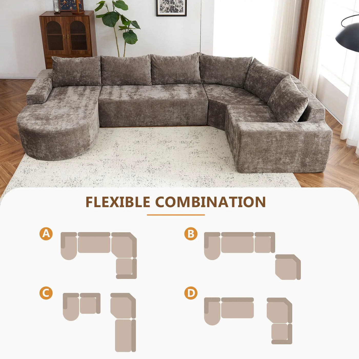 U-Shaped Oversized Modular Cloud Sectional Sofa With Deep Seat For Living Room by HouseOfZazla