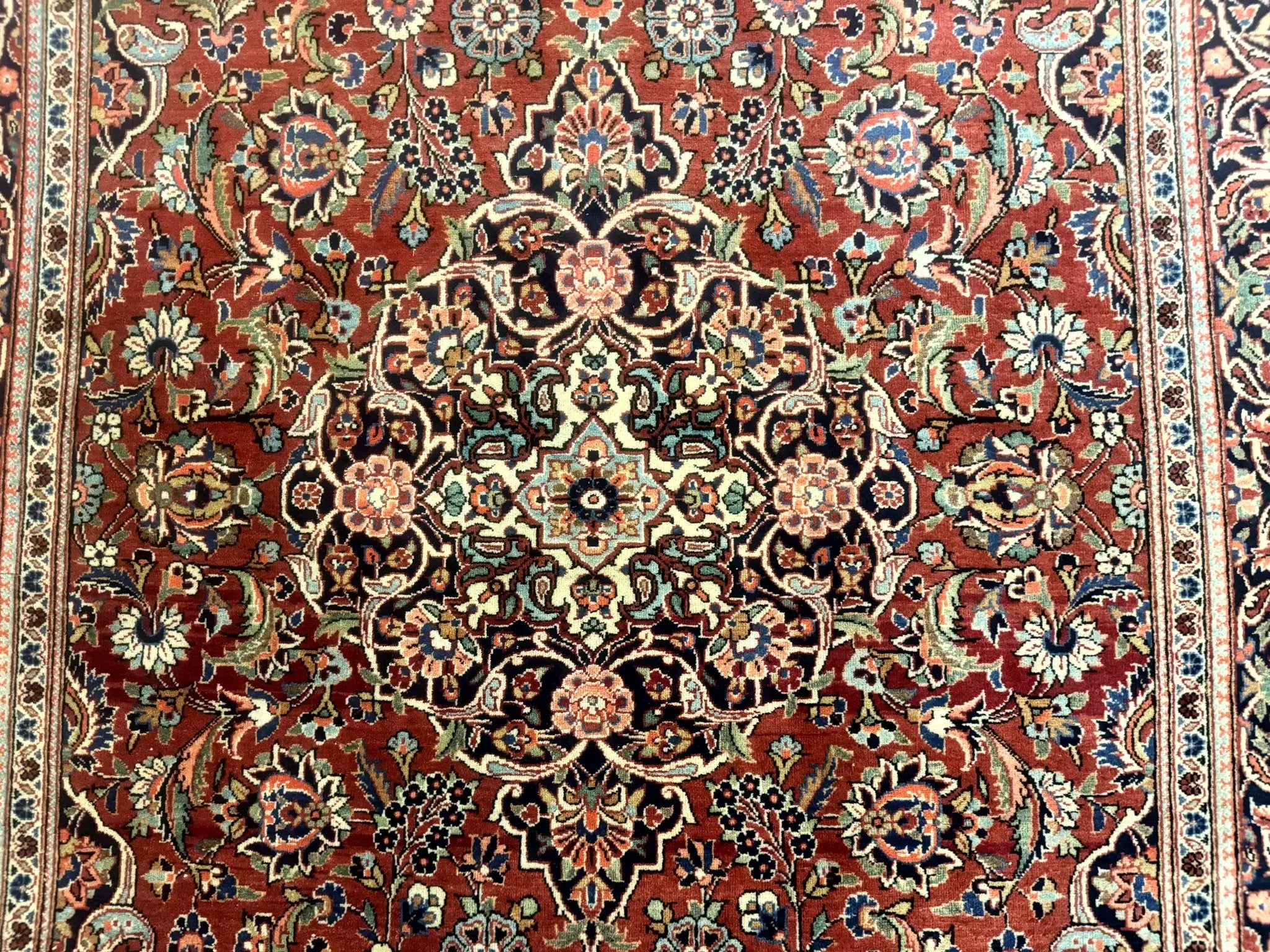 Persian Kashan Rug 4x7, Red, Floral Medallion, Vintage, Wool by Jewel Rugs