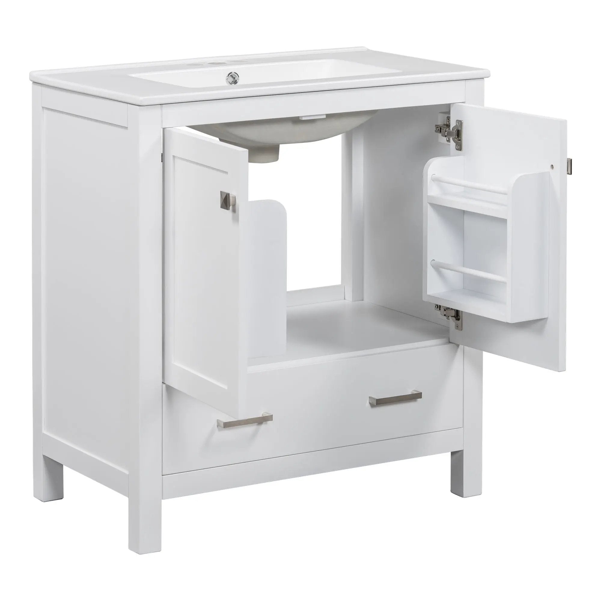 Bathroom Vanity With Single Sink, Combo Cabinet Undermount Sink, Bathroom Storage Cabinet With Two Doors And A Drawer, Soft Closing, Multifunctional Storage, Solid Wood Frame by HouseOfZazla