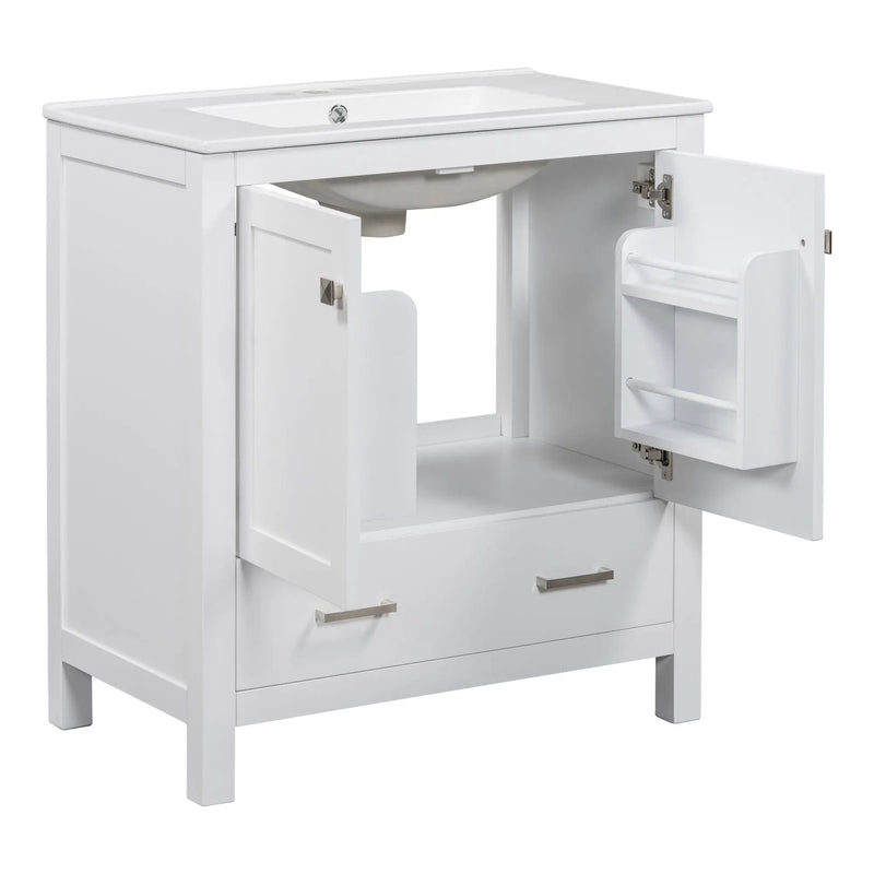 Bathroom Vanity With Single Sink, Combo Cabinet Undermount Sink, Bathroom Storage Cabinet With Two Doors And A Drawer, Soft Closing, Multifunctional Storage, Solid Wood Frame by HouseOfZazla
