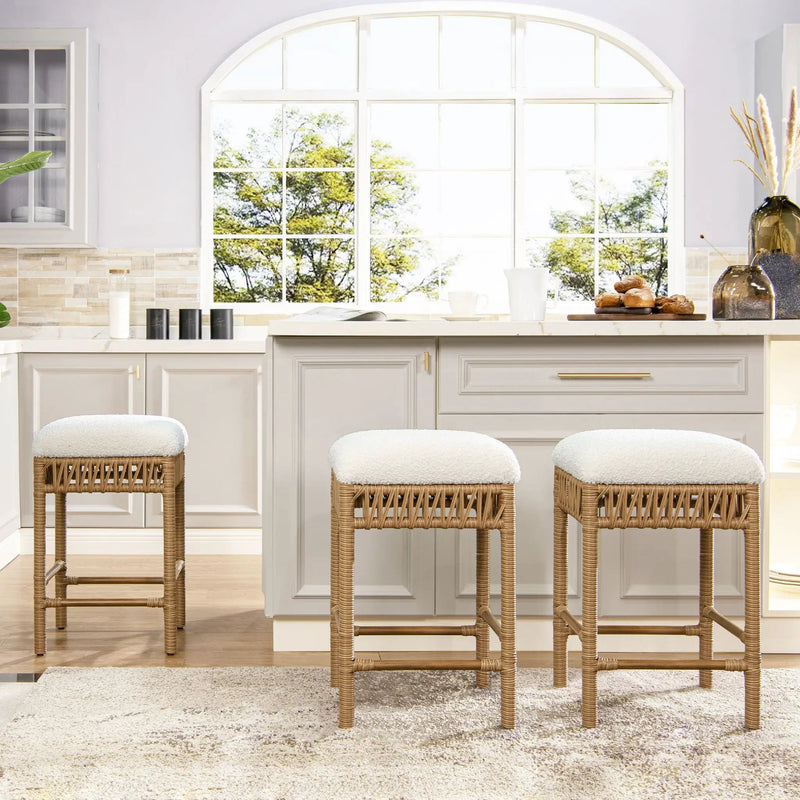 Lucia - Backless Upholstered Counter Stool With Frame - Ivory White by HouseOfZazla